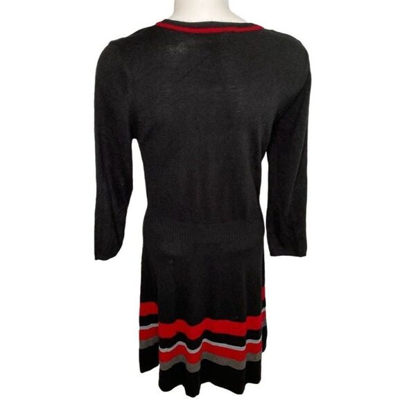 Apt 9 Fit & Flare Dress Women's MEDIUM Black Red‎ Gray Long-Sleeve Soft Crew - Picture 2 of 10